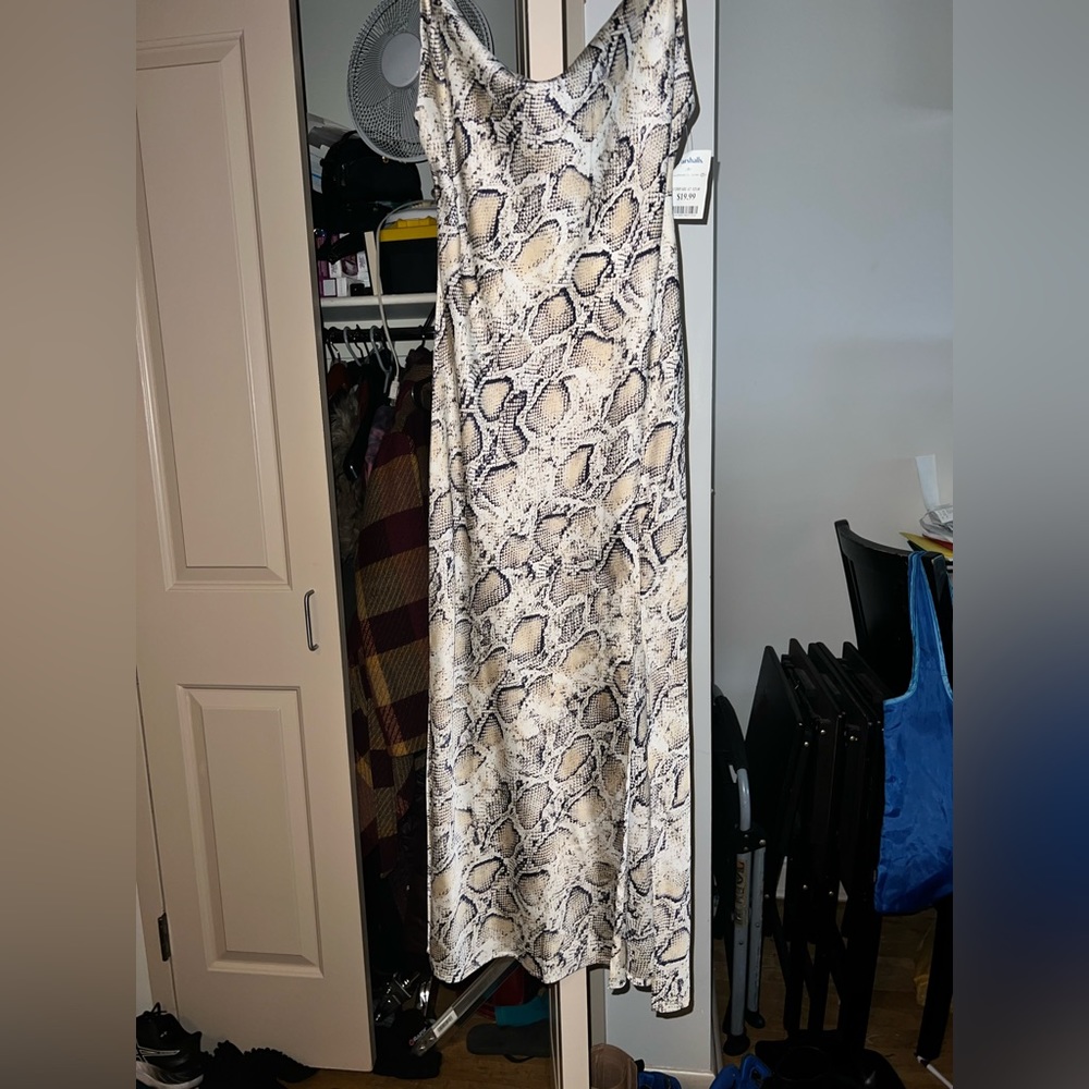 Long Maxi Satin dress with a short slit. No stretch